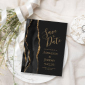 Modern Agate Black Gold Dark Save the Date Briefkaart