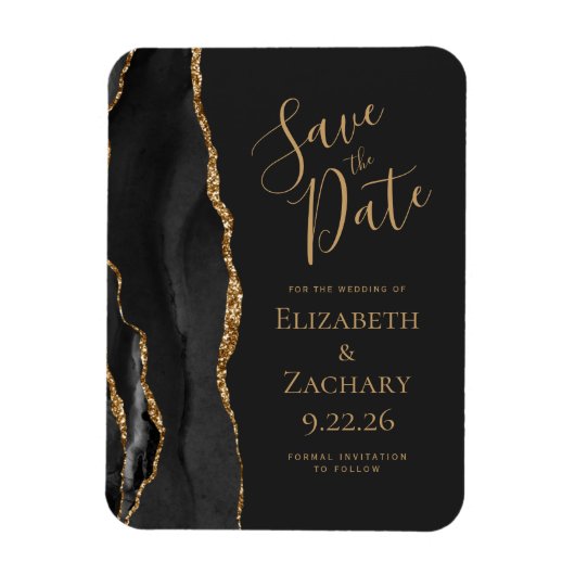 Modern Agate Black Gold Dark Save the Date Magneet (Verticaal)