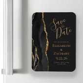 Modern Agate Black Gold Dark Save the Date Magneet