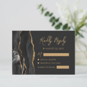 Modern Agate Black Gold Donk Wedding RSVP Kaartje (Staand voorkant)