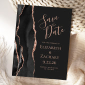 Modern Agate Black Roos Gold Dark Save the Date Aankondigingskaart