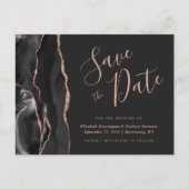 Modern Agate Black Roos Gold Save the Date Dark Aankondigingskaart (Voorkant)