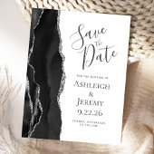 Modern Agate Black Silver Save the Date Aankondigingskaart
