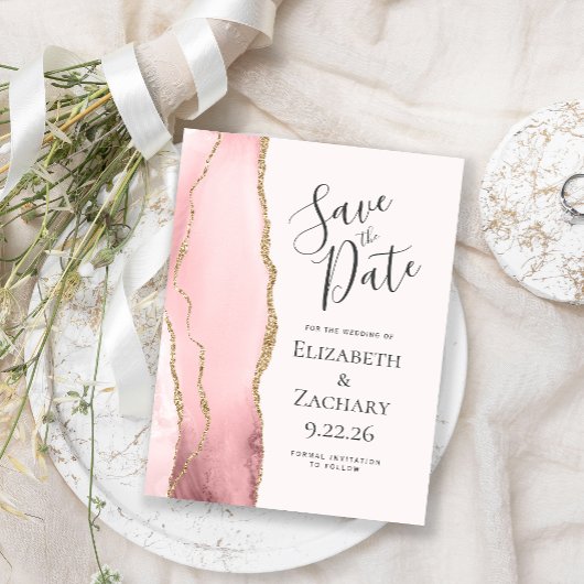Modern Agate Blush Gold Save the Date Notice Aankondigingskaart