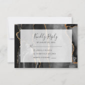 Modern Agate Frame Black Gold Wedding RSVP (Devant)