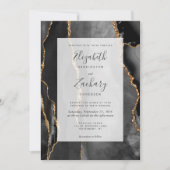 Modern Agate Lijst Black Gold Wedding Kaart (Voorkant)