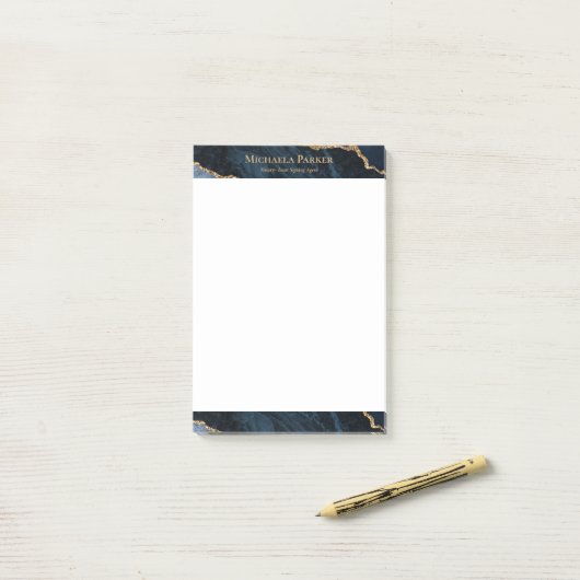 Modern Agate Navy Blue Gold Geode Business Post-it® Notes (Op bureau)