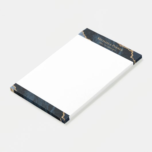 Modern Agate Navy Blue Gold Geode Business Post-it® Notes (Schuin)