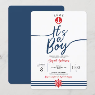 Modern, Ahoy, het is een Jongen, Nautical, Baby Bo Kaart