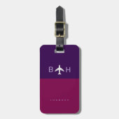 Modern Airplane Monogram donker-paarse en wijn Bagagelabel (Voorkant verticaal)