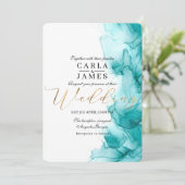 Modern Airy Blue Turquoise Waterverf Wedding Kaart (Staand voorkant)
