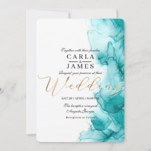 Modern Airy Blue Turquoise Waterverf Wedding Kaart