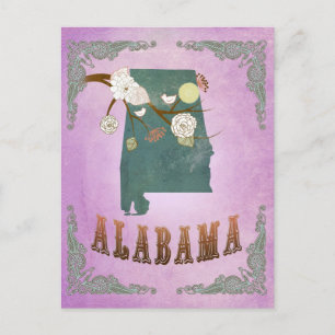 Modern Alabama State Map- Druif Paarse Briefkaart