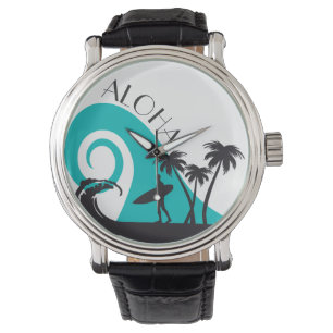 Modern Aloha Surf en Palm Trees Horloge