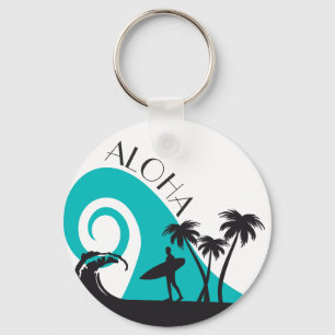 Modern Aloha Surf en Palm Trees Sleutelhanger