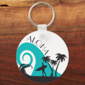 Modern Aloha Surf en Palm Trees Sleutelhanger (Achterkant)