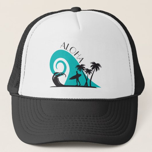 Modern Aloha Surf en Palm Trees Trucker Pet (Voorkant)