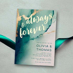 Modern Altijd Voor eeuwig Emerald Boho Beach Bruil Folie Uitnodiging