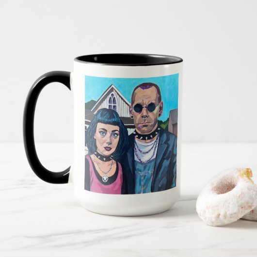 Modern American Gothic Art - Grant Woods Inspired Mok (Met donut)