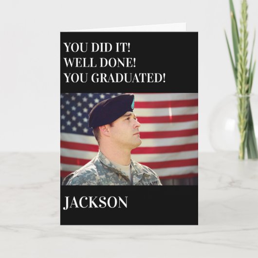 Modern American Personalized Photo Army Afstuderen Kaart (Voorkant)