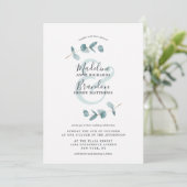 Modern Ampersand Eucalyptus Krans Script Bruiloft Kaart (Staand voorkant)