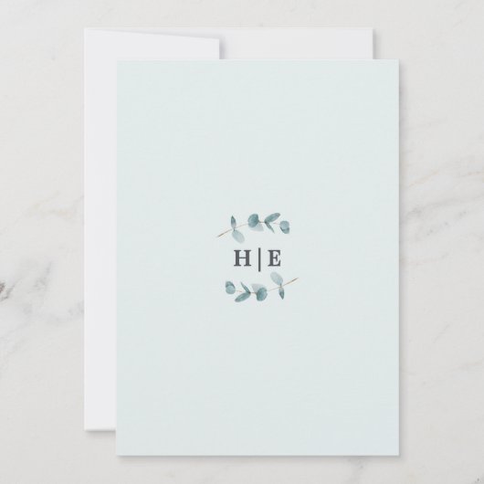 Modern Ampersand Eucalyptus Krans Script Bruiloft Kaart (Achterkant)
