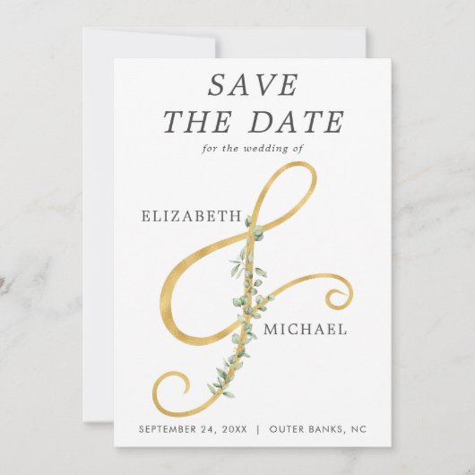 Modern Ampersand Simple Greenery Wedding Foto Save The Date (Voorkant)
