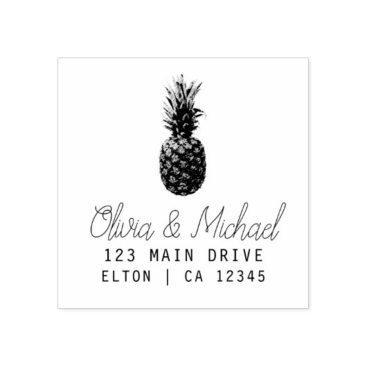 Modern Ananas Retouradres Bruiloft Ru Rubberstempel (Afrduk)
