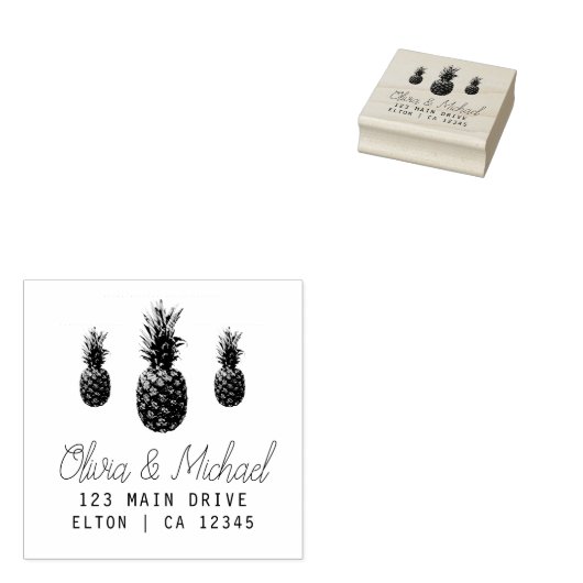 Modern  Ananas Retouradres Bruiloft Ru Rubberstempel (Gestempeld)