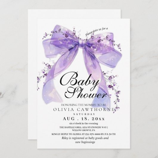 Modern and elegant Bow Baby Shower Kaart (Voorkant / Achterkant)