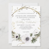 Modern Anemone Twig Fern Eucalyptus Wreath Wedding Kaart (Voorkant)