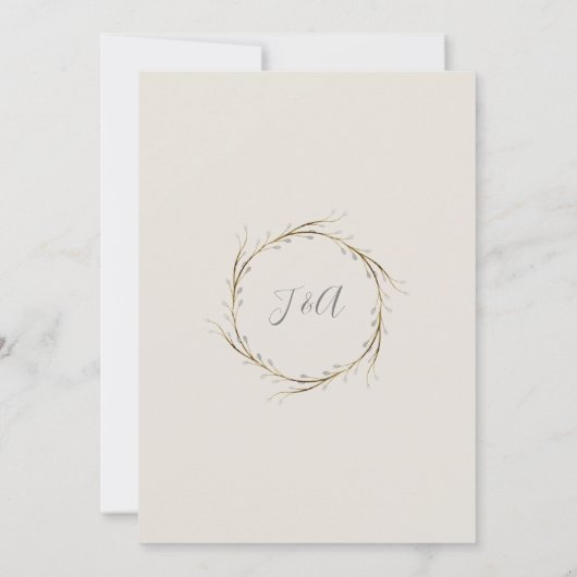 Modern Anemone Twig Fern Eucalyptus Wreath Wedding Kaart (Achterkant)