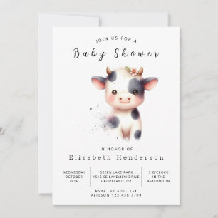 Modern Animal Fun Koe Baby shower Kaart