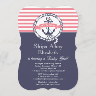 Modern Anker Nautische zeilboot Meisje Baby shower Kaart