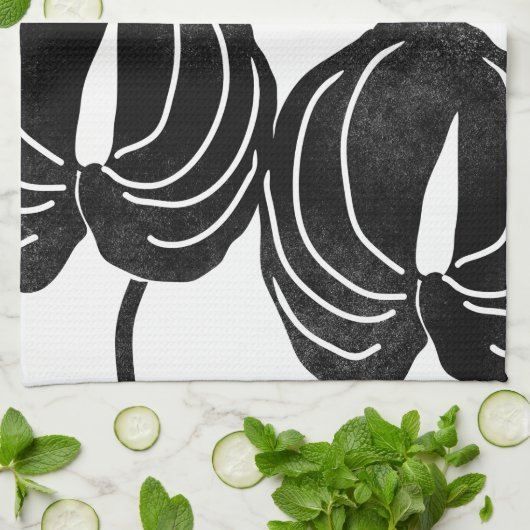 Modern anthurium zwart-wit theedoek (Gevouwen)