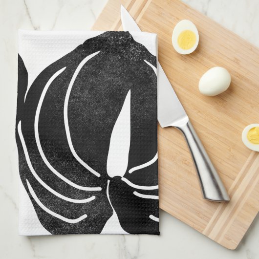 Modern anthurium zwart-wit theedoek (Quarter Fold)