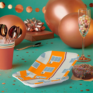 Modern appartementengebouw met airconditioners papieren bordje