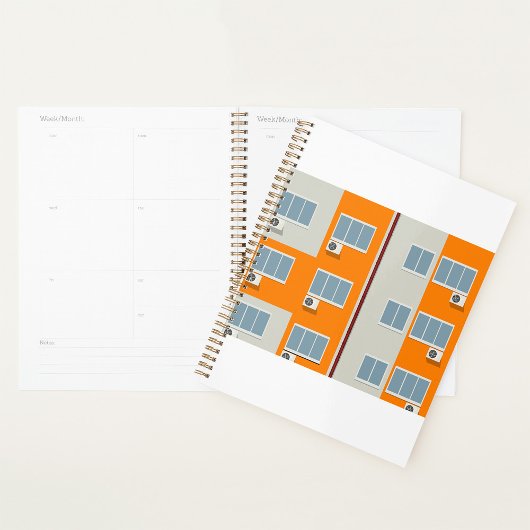 Modern appartementengebouw met airconditioners planner