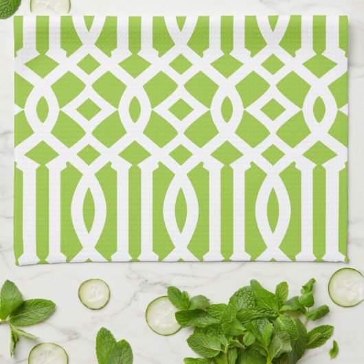 Modern Apple groen en wit trellis patroon Theedoek (Gevouwen)