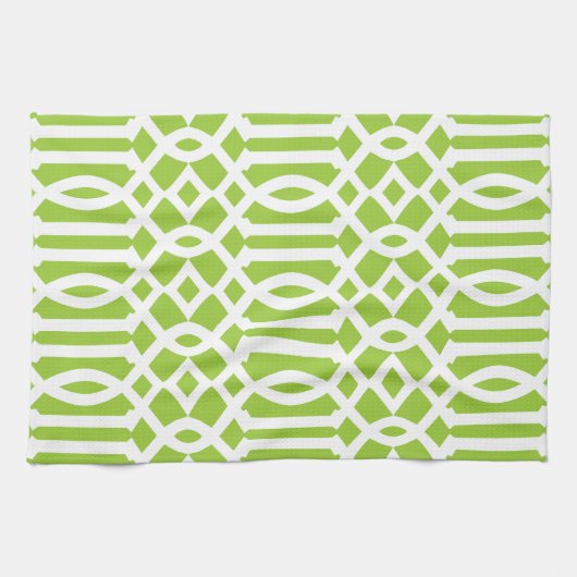 Modern Apple groen en wit trellis patroon Theedoek (Horizontaal)