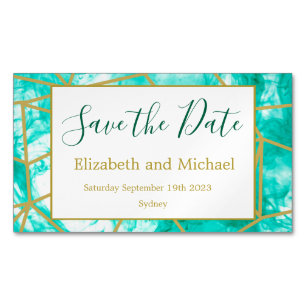 Modern Aqua Blue Gold Save the Date Magnet Magnetisch Visitekaartje