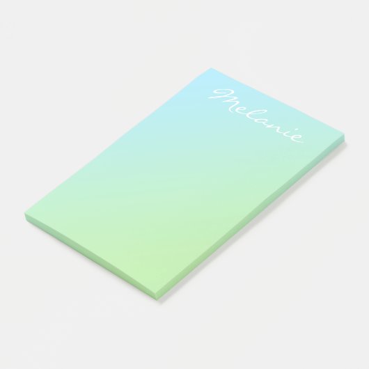 Modern Aqua Blue Green Ombre Script Post-it® Notes (Schuin)