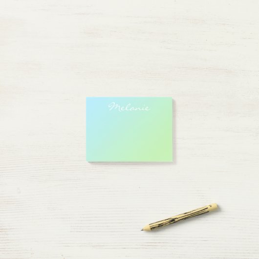 Modern Aqua Blue Green Ombre Script Post-it® Notes (Op bureau)