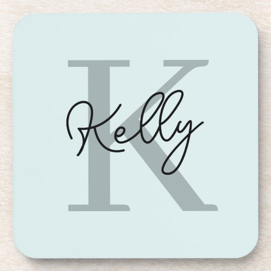 Modern Aqua Blue Monogram Script Bier Onderzetter (Voorkant)