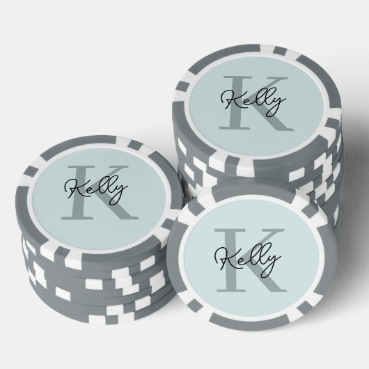 Modern Aqua Blue Monogram Script Poker Chips (Opstapeling)