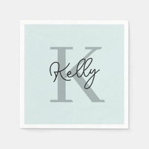 Modern Aqua Blue Monogram Script Servet