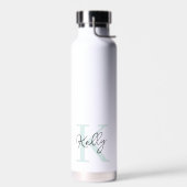 Modern Aqua Blue Monogram Script Waterfles (Links)