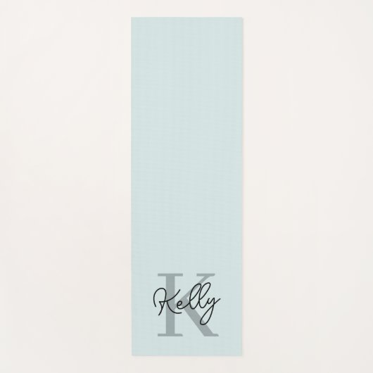 Modern Aqua Blue Monogram Script Yogamat (Voorkant)