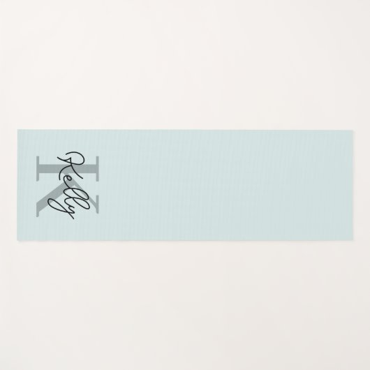 Modern Aqua Blue Monogram Script Yogamat (Voorkant (horizontaal))