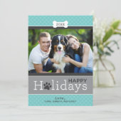 Modern Aqua Blue Puppy Dog Theme Prettige feestdag Feestdagenkaart (Staand voorkant)